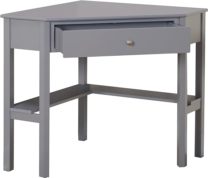 Target Marketing Systems Ellen Corner Desk Drawer and One Storage Shelf for Living Room, Bedroom, or Home Office, Small Computer Table, 42" W x 30" H, Gray