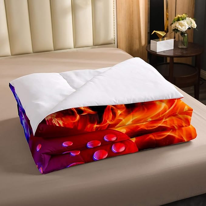 Ice Fire Dragon Comforter Set for Boys Teens Kids Gamer Games Room Decor Bedding Set Blue Red Gaming Gamepad Down Comforter ,Fairy Tale Animals Theme Room Decor 3Pcs Duvet Insert Full Size,Soft