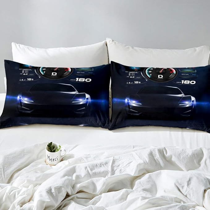 Erosebridal Teens Race Car Comforter Set Twin Size, Kids Cool Speed Racing Car Quilt Set, Extreme Sport Bedding Set for Boys Youth Adult Bedroom, Black Automobile Quilted Duvet for Bedroom