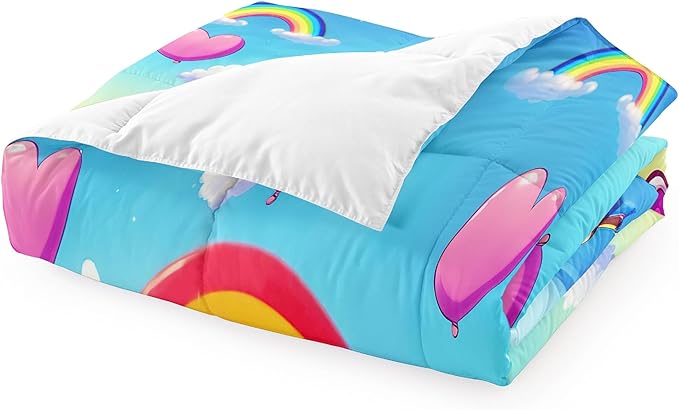 Rainbow Cat Comforter Twin Size - Rainbow Cat Bedding for Girls Room Cute Cartoon Rainbow Bedding Twin Comforter Sets for Kids, 1 Comforter+1 Pillowcase
