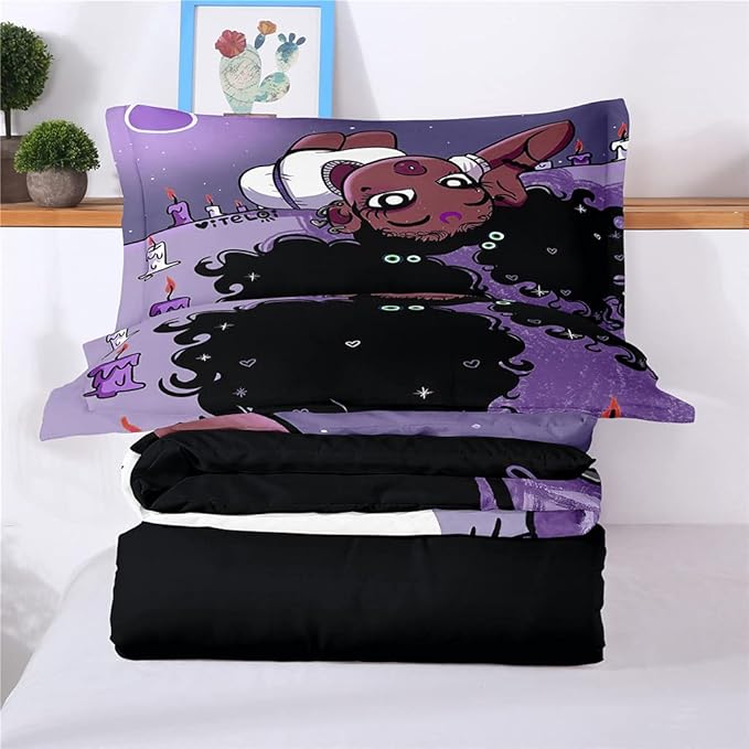 Full Bedding Sets for Girls, African American Black Girl Magic Comforter Set with Girl Lay on Bed, Purple Bed Set for Toddler Kids, Little Girls Bedroom Decor, 1 Comforter with 2 Pillowcases