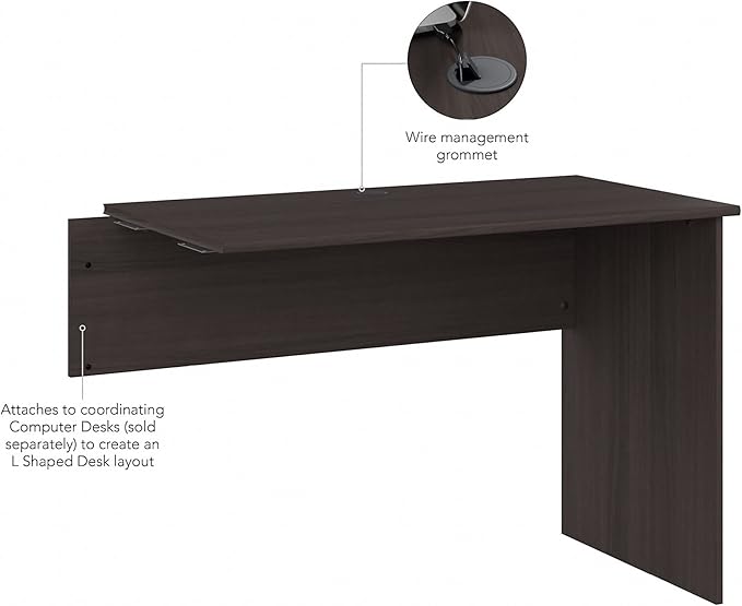 Bush Furniture Cabot 42W Shell Desk Return, 48W x 24D, Heather Gray