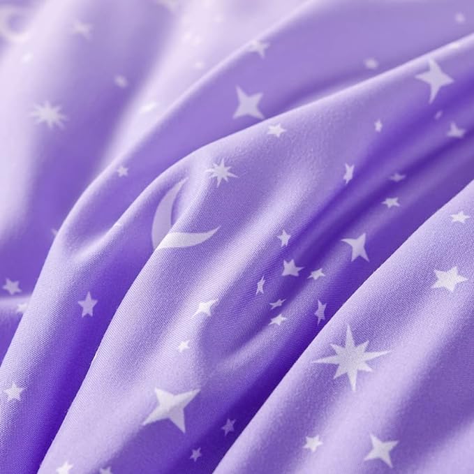 URBONUR Girls Comforter Set Full Size Gradient Purple Orange Moon Star Print Bedding Comforter with Sheets Set 6 Pcs Bed in A Bag (Comforter, Flat Sheet, Fitted Sheet, Pillowcases and Cushion Cover)