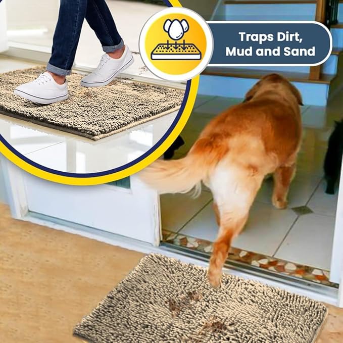 Muddy Mat® Shown ON TV Highly Absorbent Microfiber Door Mat and Pet Rug Non Slip Thick Washable Area and Bath Mat Soft Chenille for Kitchen Bathroom Bedroom Indoor and Outdoor - Beige XL 59"X35"