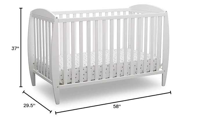 Delta Children Taylor 4-in-1 Convertible Baby Crib, Easy to Assemble, Sustainable New Zealand Wood, JPMA Certified, White