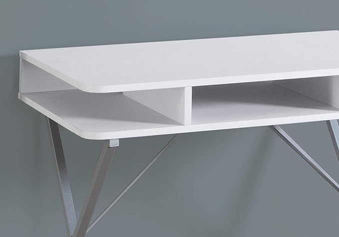 Monarch Specialties I 7100 Computer Desk, Home Office, Laptop, Storage Shelves, 31" L, Work, Metal, Laminate, White, Grey, Contemporary, Modern