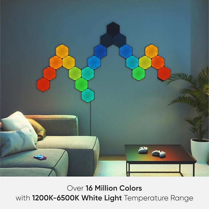 Nanoleaf Shapes WiFi and Thread Smart RGBW 16M+ Color LED Dimmable Gaming and Home Decor Wall Lights Smarter Kits (Black Hexagons Smarter Kit (9 Pack))