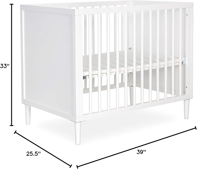 Lucas Mini Modern Crib with Rounded Spindles in White , 39x25.5x33 Inch (Pack of 1)
