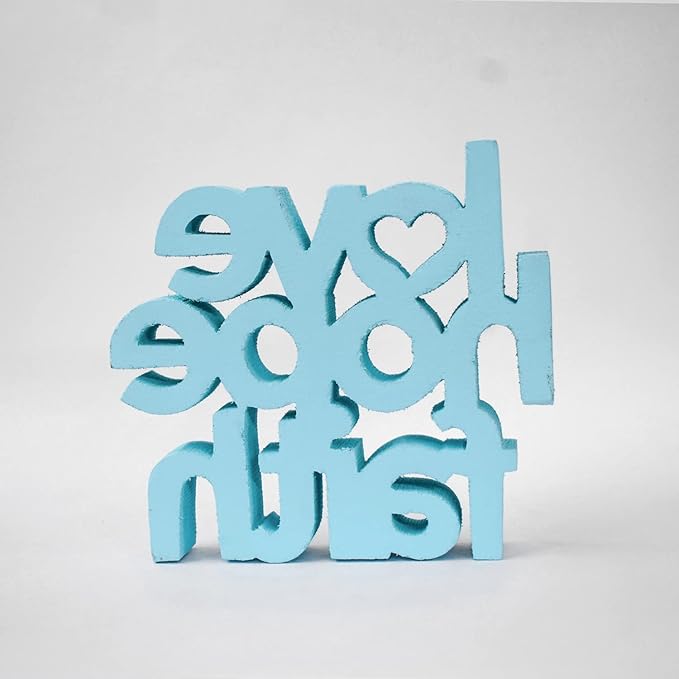 Love Hope Faith Blue, Aesthetic table decor for home or office, desk or Shelf. Quirky room decoration showpiece, ideal for birthday gift, corporate gift, and inspiring wall decor.