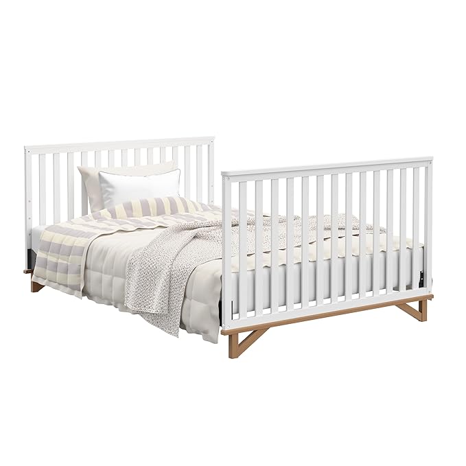 Storkcraft Santa Monica 5-in-1 Convertible Crib (White with Vintage Driftwood) – GREENGUARD Gold Certified, Modern Design, Two-Tone Baby Crib, Converts to Toddler Bed, Daybed and Full-Size Bed