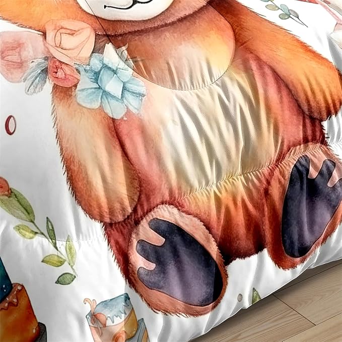 Brown Panda Twin Comforter Set - 2Pcs Cartoon Panda Twin Bedding Set for Boys Girls Kids Lovely Animals Cake Theme Comforter with 1 Quilt and 1 Pillowcase All Seasons Boys Girls Gifts, Twin Size