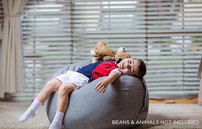 Aubliss Stuffed Animal Storage Bean Bag Chair Cover (No Beans),Stuff and Sit Storage Bean Bag for Kids Toy Storage,Large 38"-Canvas Solid Grey