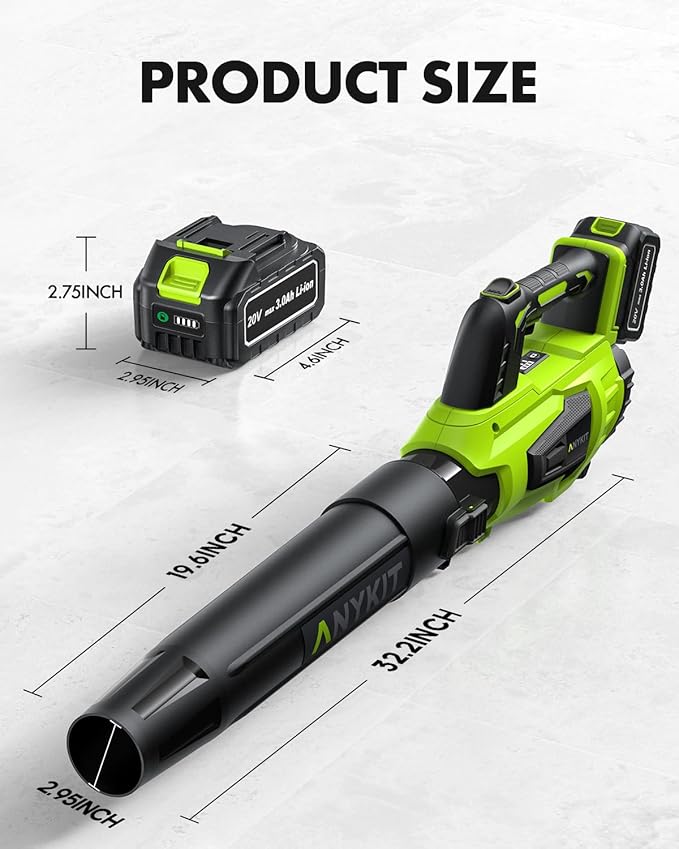Leaf Blower Cordless with Battery and Charger - Anykit 20V Electric Leaf Blower 2 Speed Modes, Blower Cordless Battery Leaf Blower for Clearing Deck Sidewalk Driveway