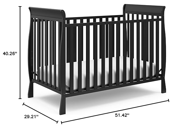 Storkcraft Maxwell Convertible Crib (Black) – GREENGUARD Gold Certified, Converts to Toddler Bed and Daybed, Fits Standard Full-Size Crib Mattress, Classic Crib with Traditional Sleigh Design