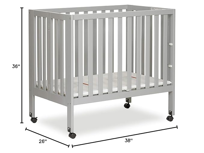 Jett Non-Full Size Folding Convertible Crib, Lightweight Portable Crib, Three Adjustable Mattress Height Settings, Easy to Fold Travel Crib, 1.5” Mattress Pad Included