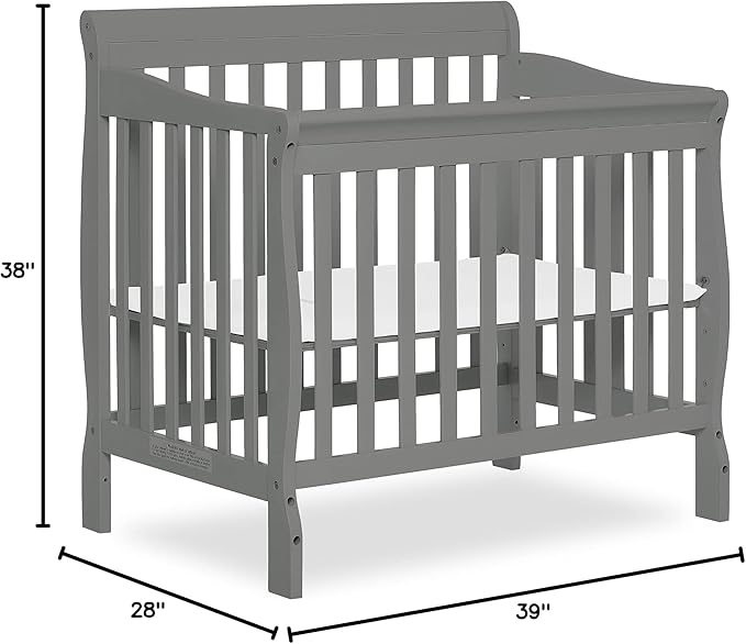 Aden 4-in-1 Convertible Mini Crib In Steel Grey, Greenguard Gold Certified, Non-Toxic Finish, New Zealand Pinewood, With 3 Mattress Height Settings