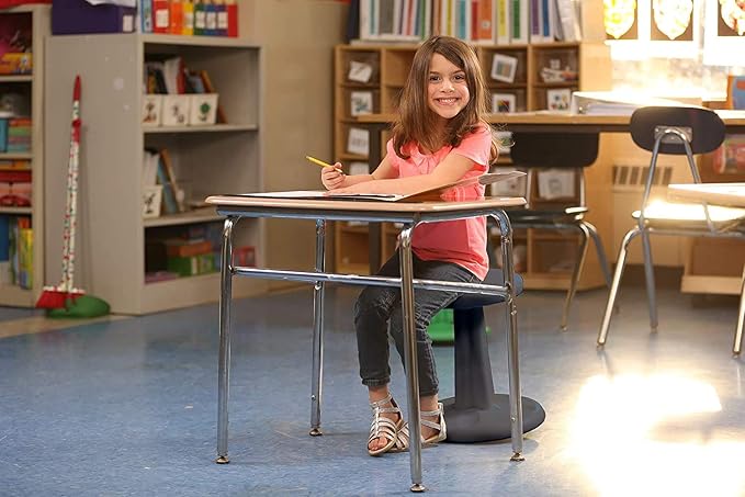 Kore Kids Wobble Chair - Flexible Seating Stool for Classroom & Elementary School, ADD/ADHD - Made in The USA - Age 6-7, Grade 1-2, Black (14in)