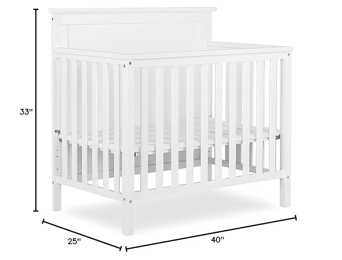 Ava 4-in-1 Convertible Mini Crib in White, Greenguard Gold Certified, Non-Toxic Finish, Comes with 1" Mattress Pad, with 3 Mattress Height Settings