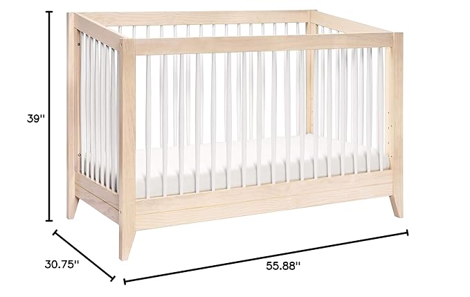 Babyletto Sprout 4-in-1 Convertible Crib with Toddler Bed Conversion Kit in Washed Natural and White, Greenguard Gold Certified