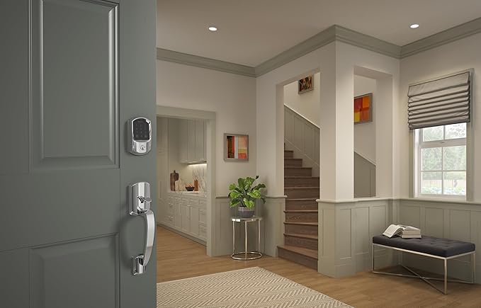 Schlage Encode Smart WiFi Deadbolt Lock for Front Door - Keyless Entry with App or Touchscreen - Works with Alexa, Apple HomeKit, Hey Google, & Airbnb - Create Codes for Guests - Bright Chrome Silver