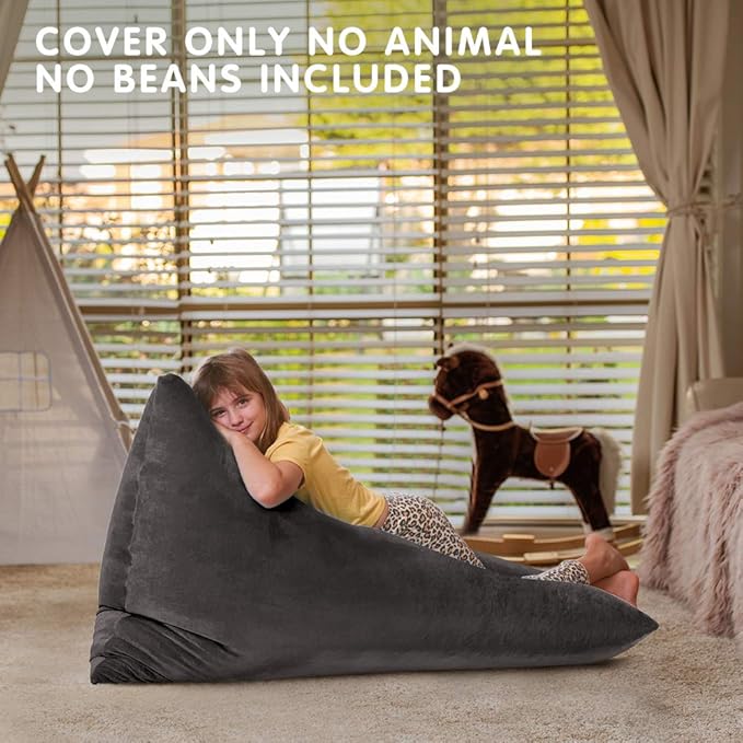 Aubliss Stuffed Animal Storage Bean Bag Chairs Cover, 50"x 35" Extra Large Velvet Bean Bags Chair for Kids & Adults, Ultra Soft Zipper Beanbag Toy Storage for Boys Girls - Darkgrey