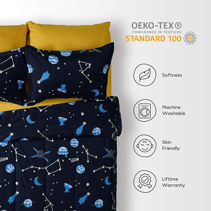 SLEEP ZONE Kids Bedding Twin Comforter Set - Super Soft & Cute Printed 2-Piece Comforter Set All Seasons for Boys, Girls, Fade Resistant, Machine Washable, Blue Galaxy