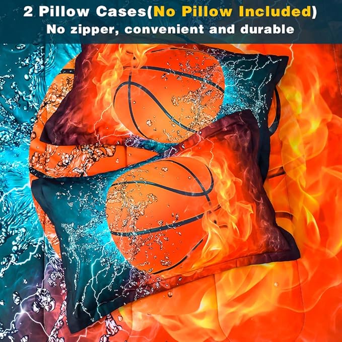 Andency Basketball Comforter Queen(90x90 Inch), 3 Pieces(1 Basketball Comforter, 2 Pillowcases) Sport Microfiber Comforter Set Bedding Set for Kids Boys Girls Teens