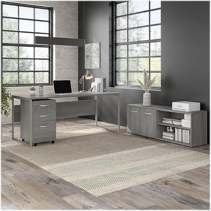 Bush Business Furniture Hybrid 72W x 30D Computer Table Desk with Metal Legs in Platinum Gray