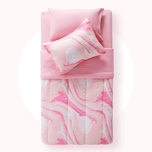 SLEEP ZONE Kids Twin Bedding Comforter Set - 5 Pieces Super Cute & Soft Bedding Sets & Collections with Comforter, Sheet, Pillowcase & Sham - Fade Resistant Easy Care (Ice Cream Pink)