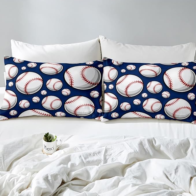 Baseball Bedding Set Sports Theme Comforter Set for Kids Boys Girls Teens 3D Blue Ball Pattern Comforter Breathable Baseball Games Duvet Set Room Decor Quilt Set Twin Size