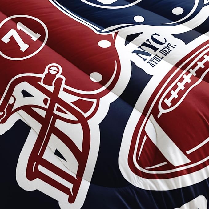 Datura home American Football Comforter Set Vintage Navy American Football Printed Quilt Bedding Set with 1 Comforter and 2 Pillowcases for Boys and Girls Bedroom All Season(Football Navy Queen)