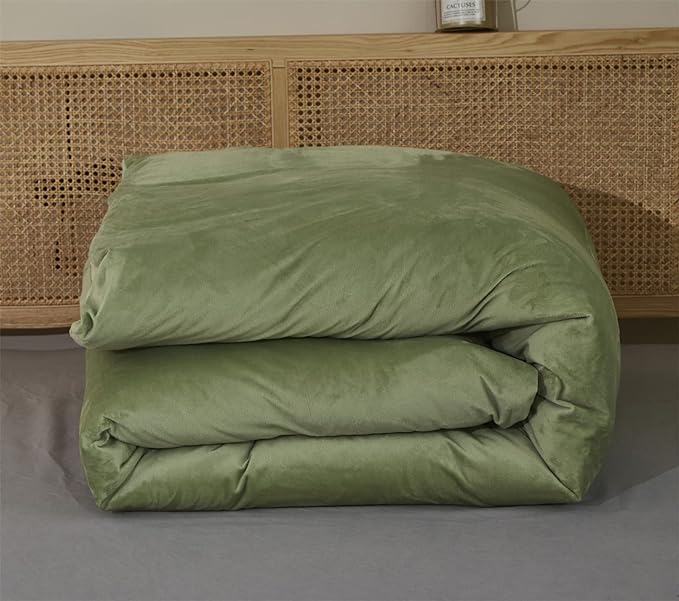 Wellboo Sage Green Velvet Comforter Sets King Light Green Fluffy Bedding Solid Color Green Flannel Quilt Women Men Grass Green Comforters Micromink Sherpa Fuzzy Warm Bed Luxury Sage Dorm Plush Bedding