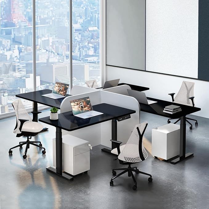 AIMEZ0 Dual Motor Sit Stand Desk Adjustable Electric Standing Desk Frame with LCD Touch Screen Adjustable Height 27.4-45.6 inches for Home & Office Table Black