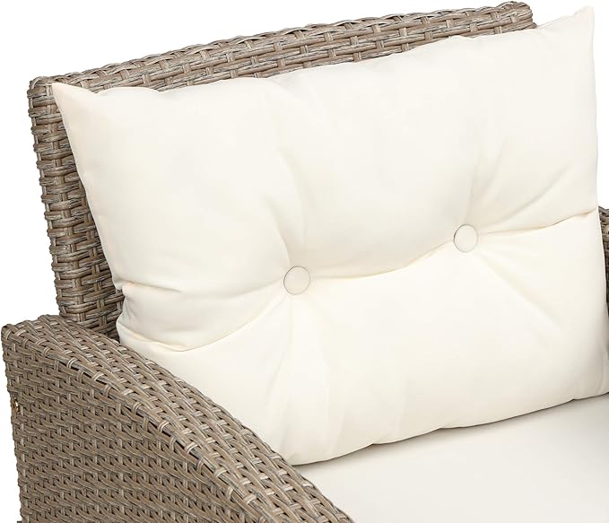 Outdoor Furniture Sets 4 Piece Patio Conversation Sofa with Glass Table, Chaise Lounge and Chair, for Garden Backyard, Onesize, Beige