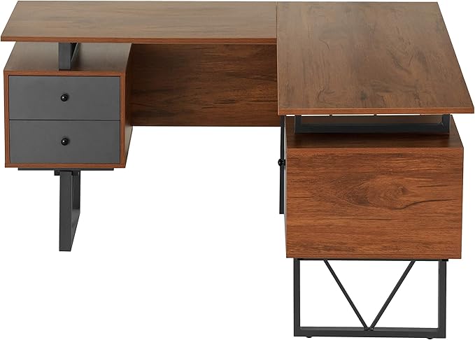 NicBex Laik-DW-00045-DX Desks, 59" W x 57.75" D x 30" H, Walnut