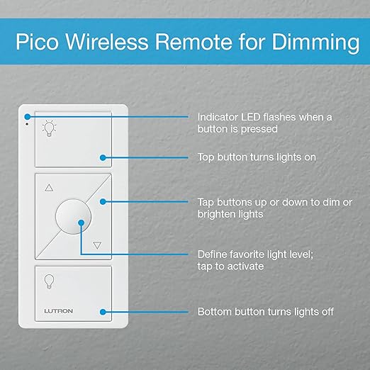 Lutron Caseta 3 Way Smart Dimmer Switch Kit, w/ Wireless 3 way Pico Remote and Bracket, Light Switch for LED Lights, No Neutral Required, P-PKG1WB-WH
