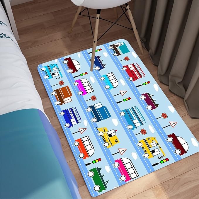 Car Rug Car Play Mat Kids Rugs for Playroom Car Rug Play Mat Rugs for Boys Bedroom Car Carpet for Kids Play Rug for Cars and Trucks Car Rug for Boys Room,Light Blue 2'×3'