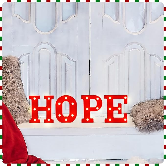 VIHOSE Christmas LED Letter Lights Sign Table Decoration Christmas Light up Letters Battery Powered Letter for Home Bar Christmas Party Bedroom Tabletop Decoration Gift (Hope)