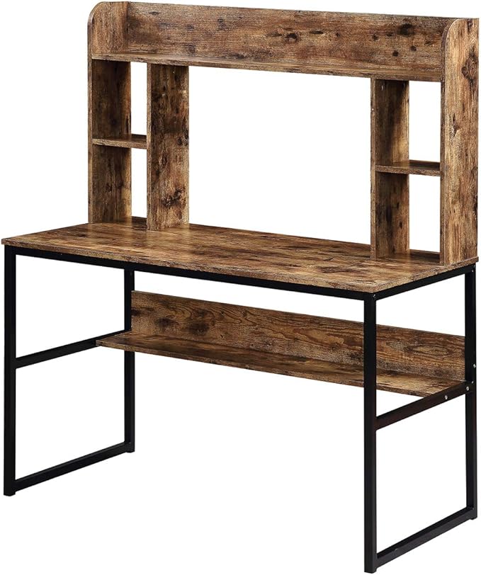 Merax Office Desk with Hutch and Shelf, 47 inch, Large Workstation, Rustic Home Furniture with Storage, 47.2" L x 23.6" W x 55.1" H, Brown