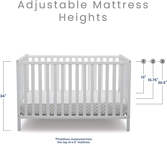 Delta Children Heartland 4-in-1 Convertible Crib, Bianca White + Delta Children Twinkle Galaxy Dual Sided Recycled Fiber Core Crib and Toddler Mattress (Bundle)