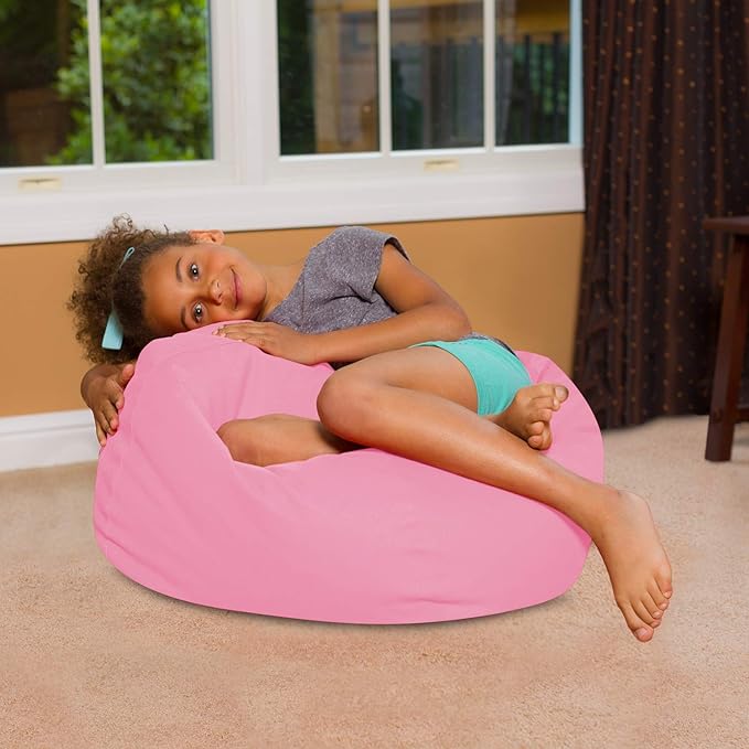 Posh Creations Bean Bag Chair for Kids, Teens, and Adults Includes Removable and Machine Washable Cover, Solid Pink, 27in - Medium
