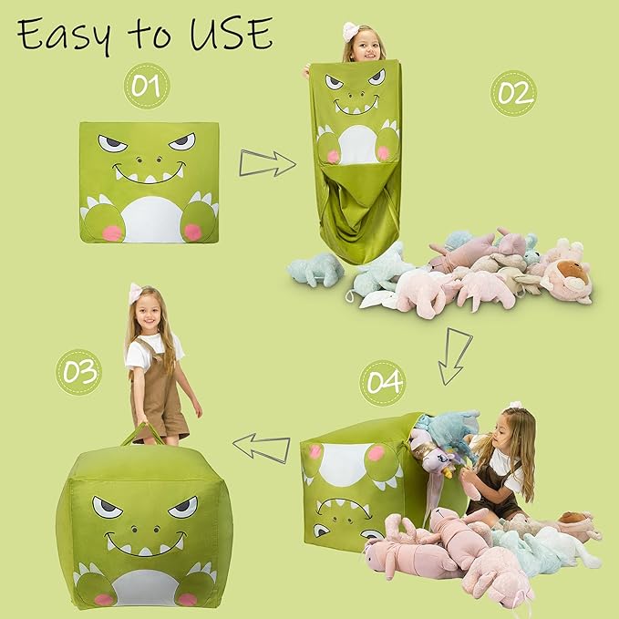 Dinosaur Bean Bag for Stuffed Animals Storage, Stuffed Animal Storage Bean Bag Chair, Extra Large Size, Velvet Super Soft Cover Only
