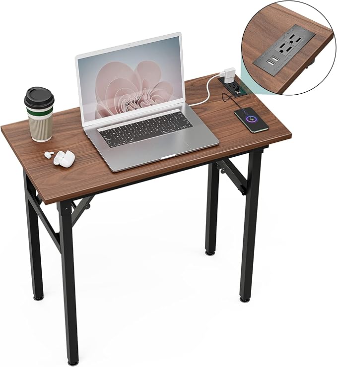 TEMI Computer Desk with Power Outlet - Portable Small with USB Ports, Durable Construction. Perfect Writing Desk, Study Table, and Office Table for Compact Spaces. Work Desk for Home Office Use.