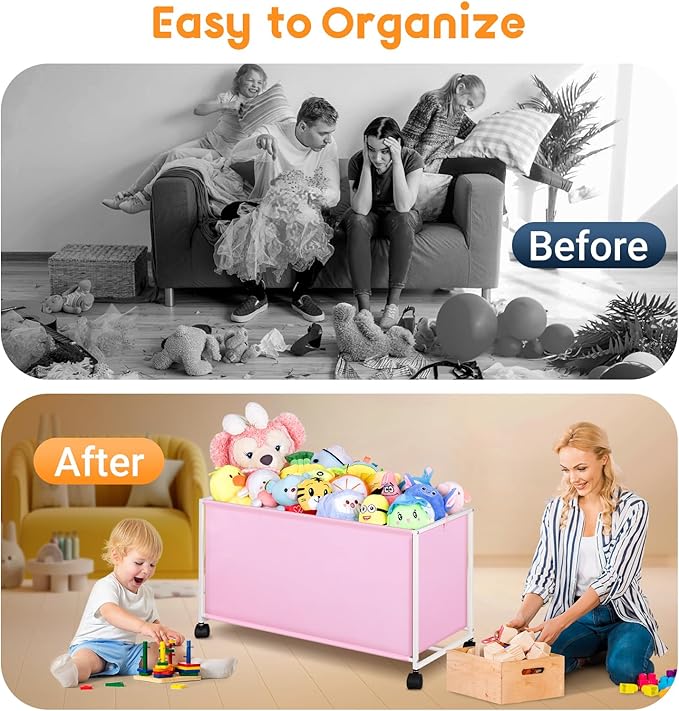 MISSLO Large Kids Toy Box for Girls with Wheels Toy Chest for Toddlers Toy Storage Organizer Big Toy Bin, 124L, Pink