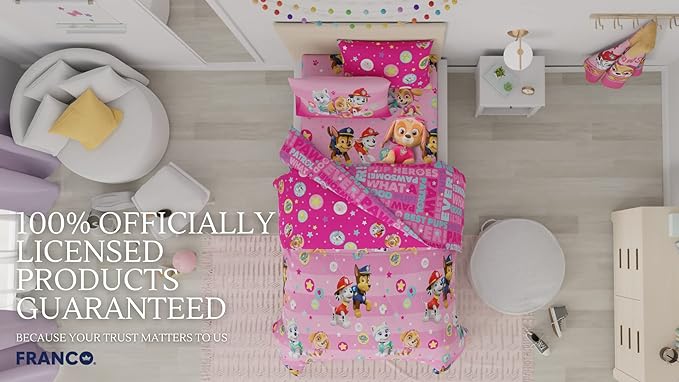 Paw Patrol Girls Kids Bedding Super Soft Comforter and Sheet Set with Sham, 5 Piece Twin Size, (100% Officially Licensed Nickelodeon Product) By Franco