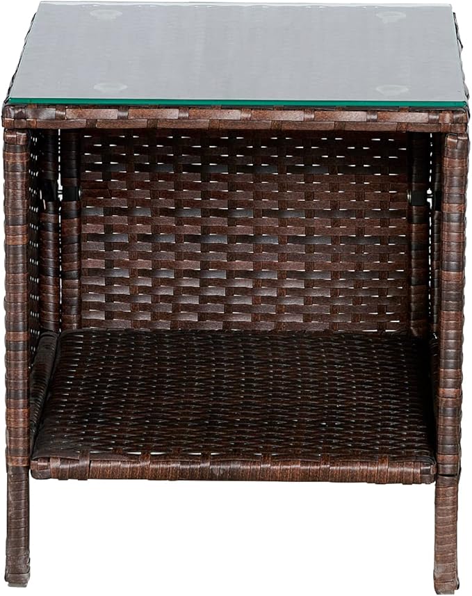 BTEXPERT Space Saving Outdoor Wicker Conversation 3 Piece Bistro Set Garden Patio Yard Porch Furniture Pe Rattan Two Chairs Cushions Side Storage Table Brown/Aqua Blue, OneSize