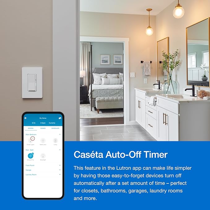 Lutron Caseta Original Smart Dimmer Switch With Wallplate (Lutron Smart Hub Required), for LED Lights, 150 Watt, Single-Pole/3-Way, No Neutral Required, PDW-6WCL-WH-A, White