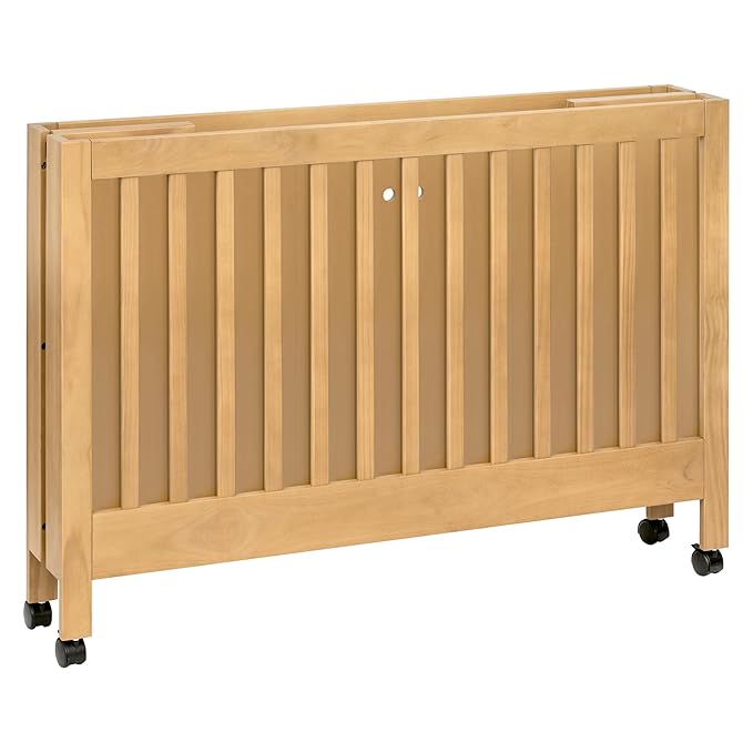 Babyletto Maki Full-Size 2-in-1 Portable Folding Crib with Toddler Bed Conversion Kit in Honey, Greenguard Gold Certified
