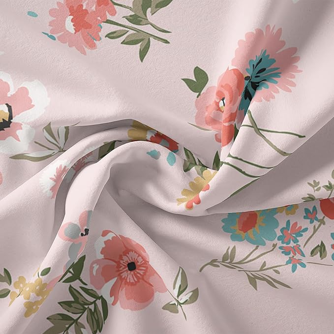 Floral Comforter King Size,Pink Floral Kids Comforter Set,3Pcs Bedding Set Printed Comforter with 2 Pillowcases,Down Alternative,Soft and Lightweight,for All Seasons