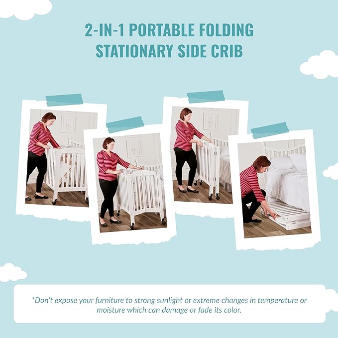 Dream On Me 2 in 1 Portable Folding Stationary Side Crib in Espresso, Greenguard Gold Certified 40x26x38 Inch (Pack of 1)